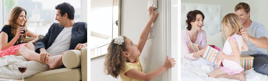 Multiple shots of families enjoying their home heating and cooling systems